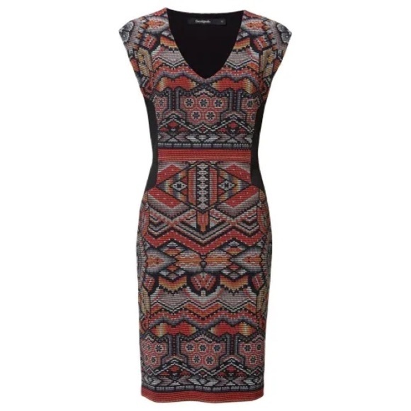 Desigual Dunia Aztec Bodycon Mini Dress Slimming Panels Small Tribal Chic Small - Picture 3 of 16